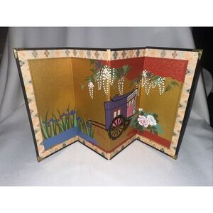 Vintage Japanese Kyoto Mini Folding Screen Riku - Flower Carriage Handmade